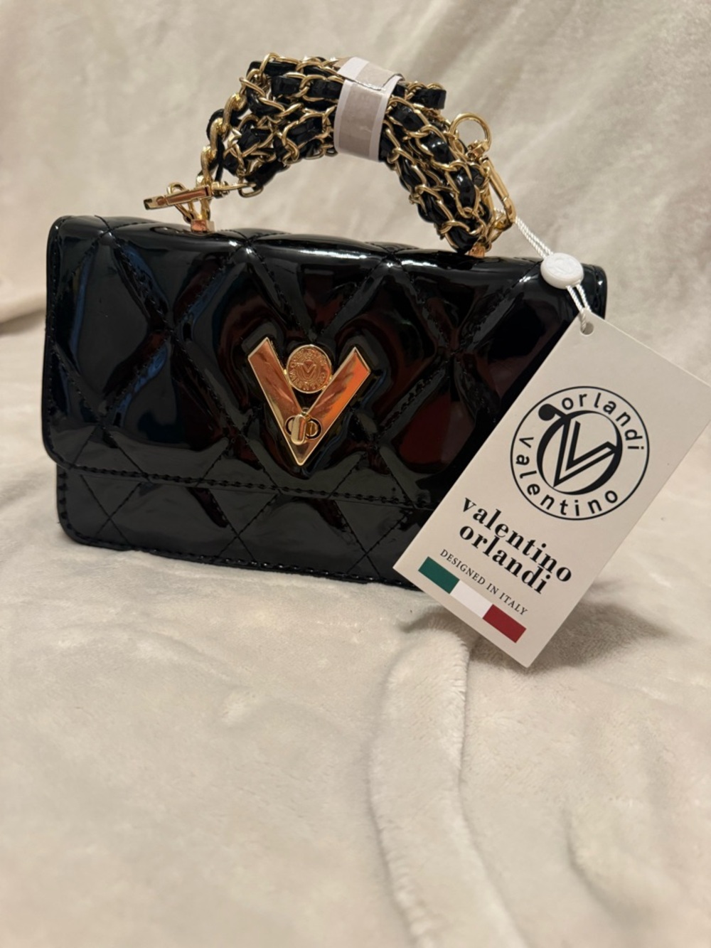 NWT Small Valentino Orlandi patent leather quilted crossbody bag